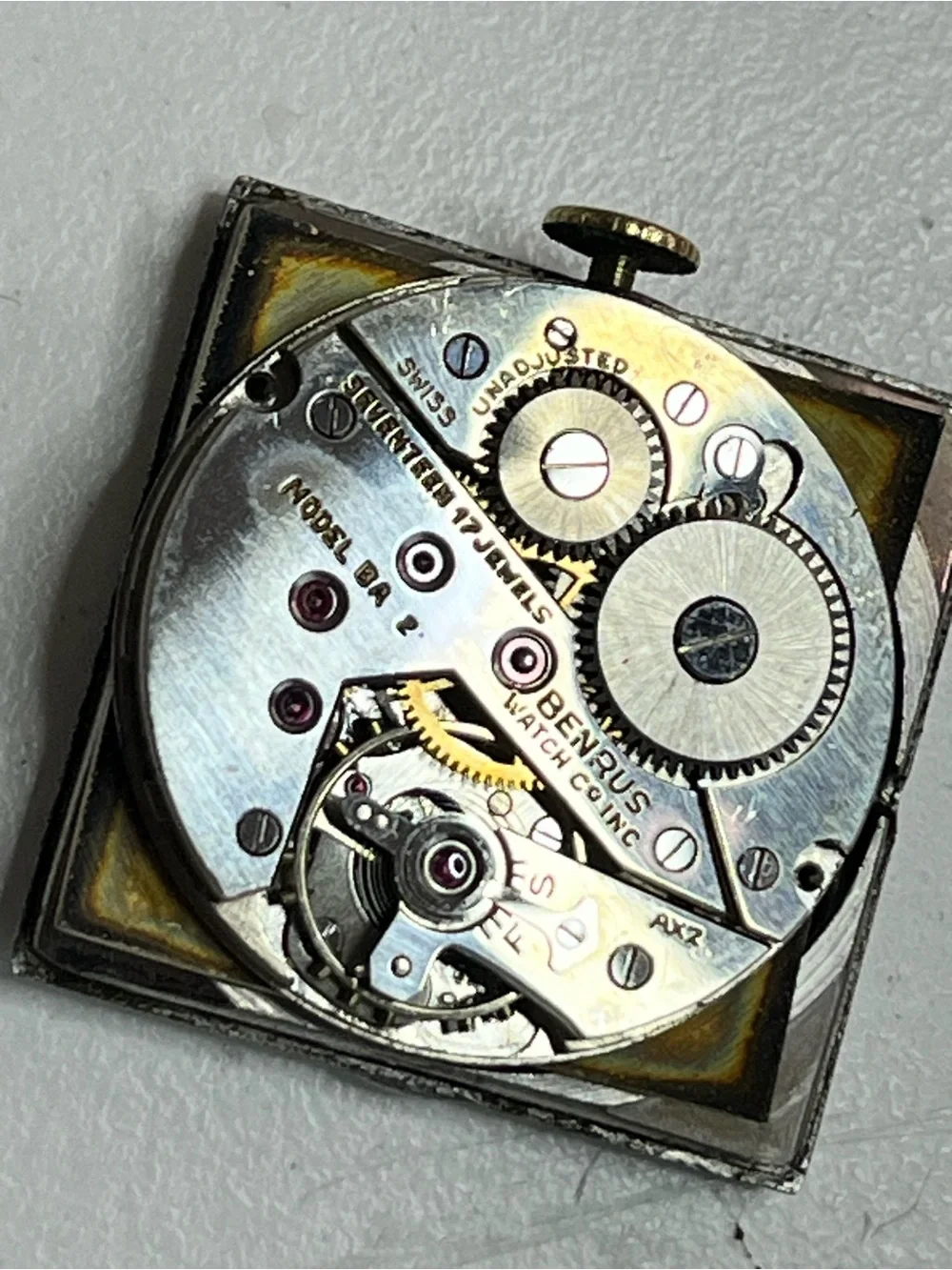 Benrus Art Deco Rectangular Mechanical Wristwatch Swiss Made